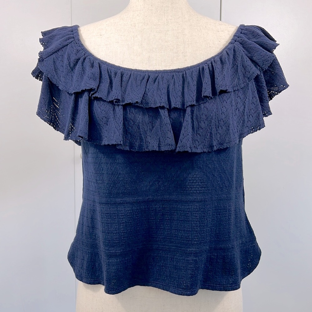 Anthropologie Navy Blue Ruffled knit top